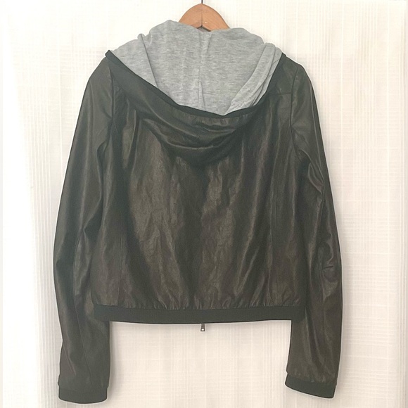 Diane Von Furstenberg Black Leather Jacket with zip off draw string hood - Picture 2 of 11